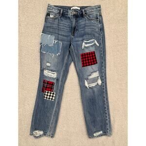 Kancan Blue Distressed Patchwork Straight Leg Jeans Size 2 #50775